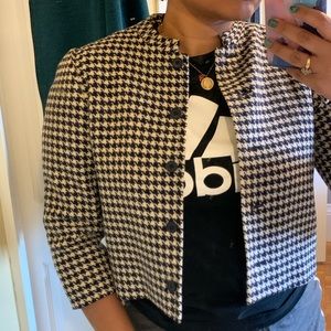 Guy Laroche Navy and Cream Tweed Blazer